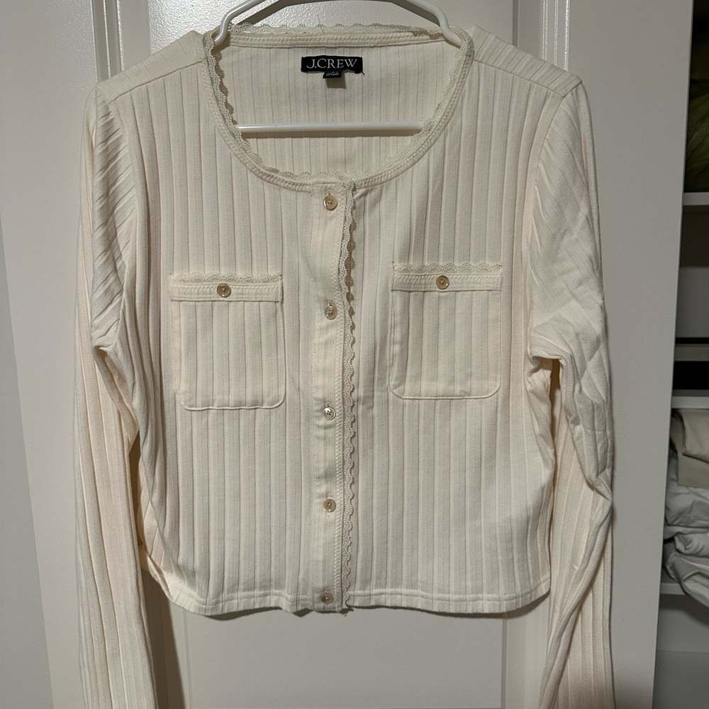 J. Crew Ivory Textured Pointelle Knit Sweater